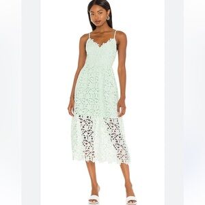 ASTR THE LABEL Lace A Line Midi Dress in Mint Green Eyelet Spaghetti Strap
